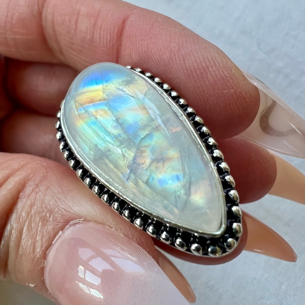 925 WOW !! Etheric FLASH MOONSTONE Ring 8.25